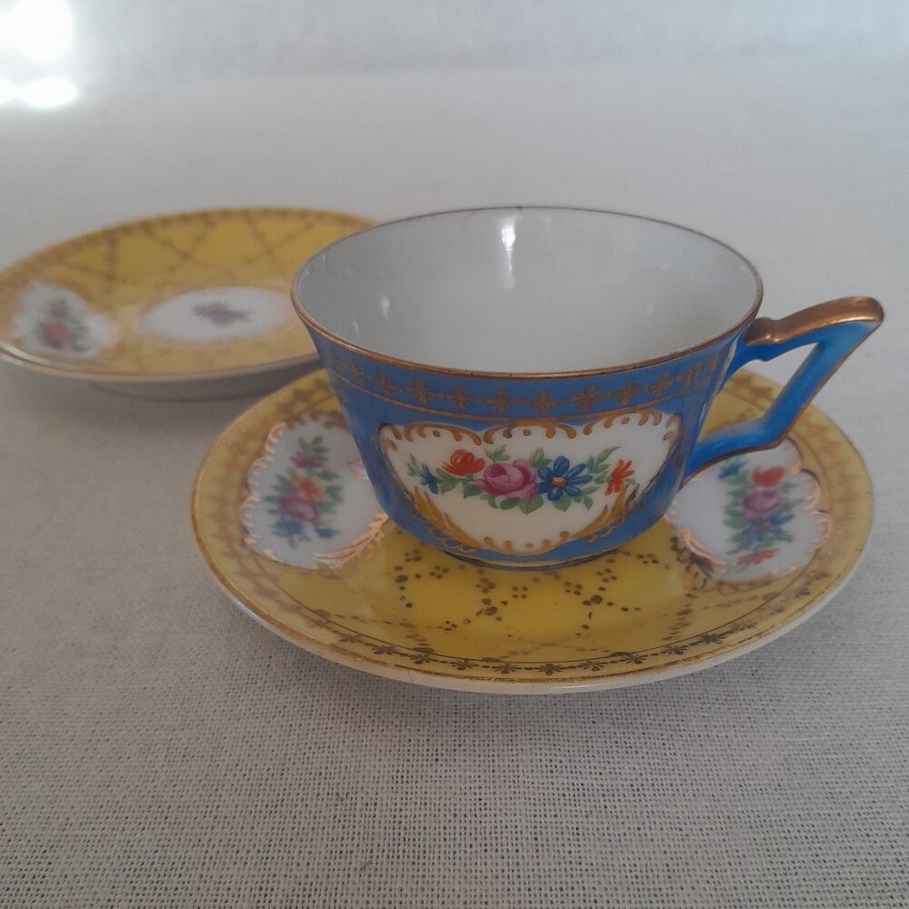 RARE Antique Czechoslovakian Demitasse Cup and two Saucers